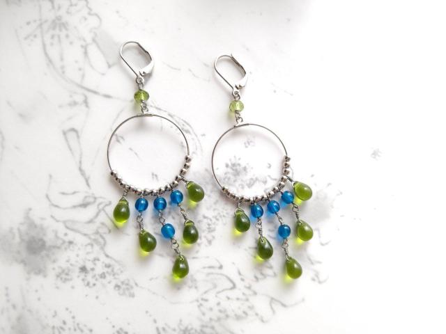 *グリーンドロップのシャンデリアフープピアス* 13001 < 女性アクセサリー/時計 *グリーンドロップのシャンデリアフープピアス* 13001 < 女性アクセサリー/時計の