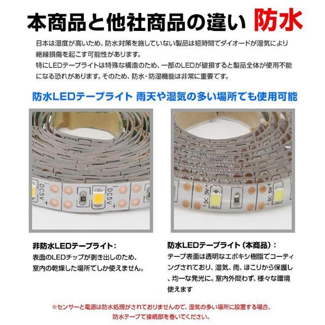LED テープライト 人感センサー付き 長さ5m 高感度 USB式 防水 DIY カット可 SMD3258 5V LEDテープ 夜 < 家電/AV  LED テープライト 人感センサー付き 長さ5m 高感度 USB式 防水 DIY カット可 SMD3258 5V LEDテープ 夜 < 家電/AVの