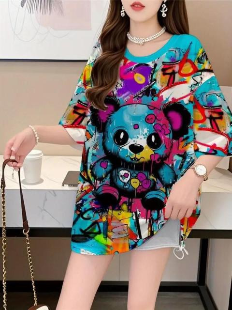 超お買い得1190円★レディース カジュアル サマーTシャツ ビビッド カートゥーン ベア プリント 快適 通気性 日本サイズM < 女性ファッション  超お買い得1190円★レディース カジュアル サマーTシャツ ビビッド カートゥーン ベア プリント 快適 通気性 日本サイズM < 女性ファッションの