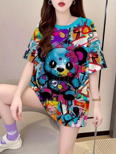 超お買い得1190円★レディース カジュアル サマーTシャツ ビビッド カートゥーン ベア プリント 快適 通気性 日本サイズM < 女性ファッション  超お買い得1190円★レディース カジュアル サマーTシャツ ビビッド カートゥーン ベア プリント 快適 通気性 日本サイズM < 女性ファッションの