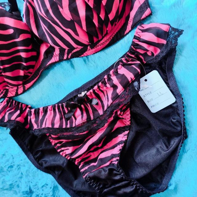 GAL可愛ッ。。。F80×LLゼブラ柄シフォンブラジャー&ショーツセット。。グラマー大きいサイズピンク×ブラック < 女性ファッション  GAL可愛ッ。。。F80×LLゼブラ柄シフォンブラジャー&ショーツセット。。グラマー大きいサイズピンク×ブラック < 女性ファッションの