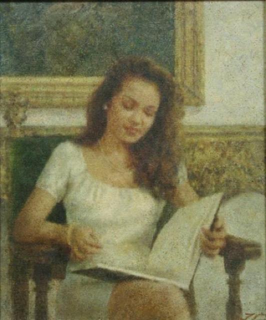 絵画 テンペラ 宇山卓栄『画集を見る人』一枚の絵取り扱い 真作保証 原画 < ホビー  絵画 テンペラ 宇山卓栄『画集を見る人』一枚の絵取り扱い 真作保証 原画 < ホビーの