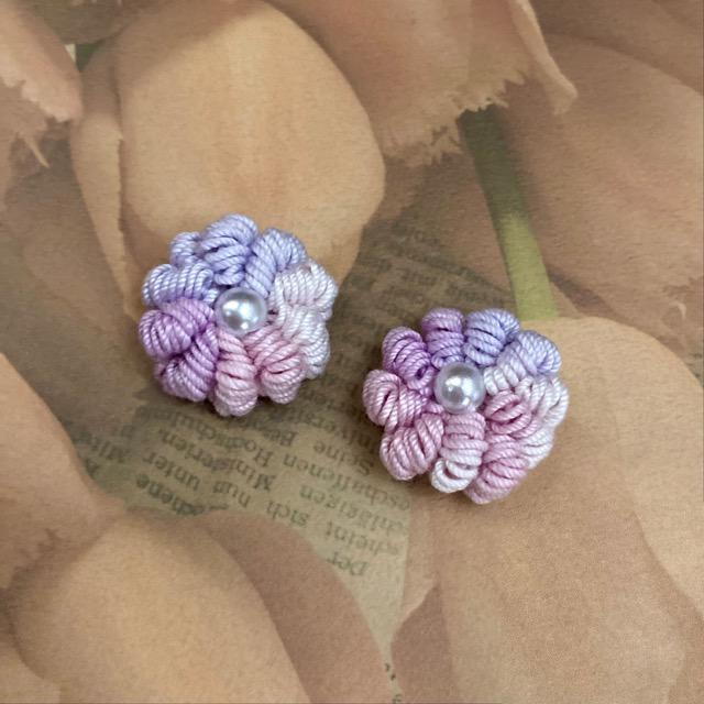 ハンドメイド♪レース編み ぷっくりお花モチーフ2個セット < 女性ファッション  ハンドメイド♪レース編み ぷっくりお花モチーフ2個セット  < 女性ファッションの