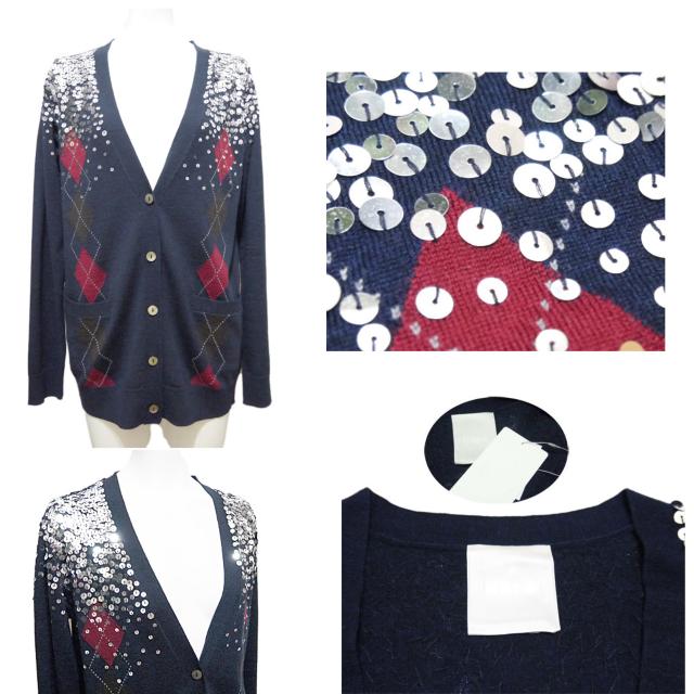 新品トリアtriaaスパンコールアーガイルカーディガン濃 < 女性ファッション  新品トリアtriaaスパンコールアーガイルカーディガン濃 < 女性ファッションの