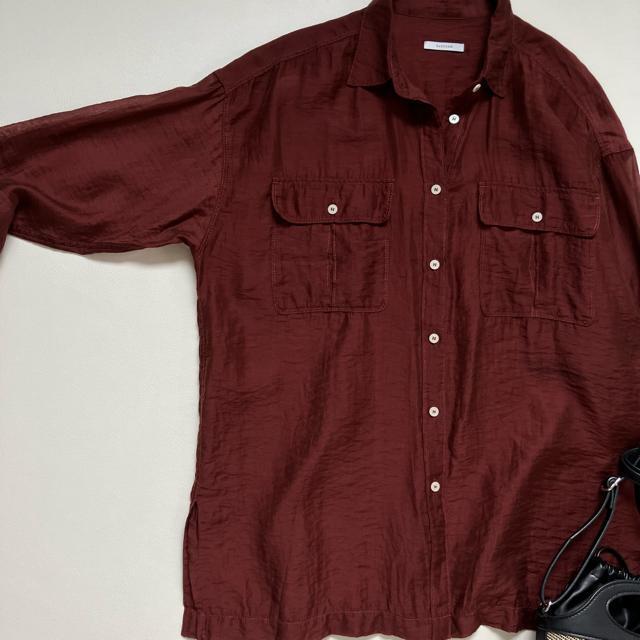 ◆美品◆BAYFLOW◆大きいサイズ感◆シアー素材透け感長袖ブラウス◆ブラウン茶 < 女性ファッション  ◆美品◆BAYFLOW◆大きいサイズ感◆シアー素材透け感長袖ブラウス◆ブラウン茶 < 女性ファッションの