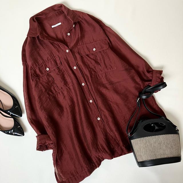 ◆美品◆BAYFLOW◆大きいサイズ感◆シアー素材透け感長袖ブラウス◆ブラウン茶 < 女性ファッション  ◆美品◆BAYFLOW◆大きいサイズ感◆シアー素材透け感長袖ブラウス◆ブラウン茶 < 女性ファッションの