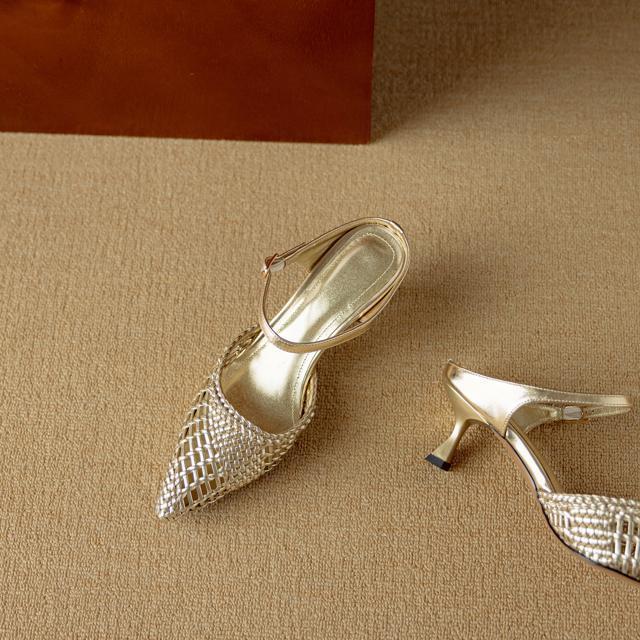 ポインテッドトゥ編みハラコレザーサンダルスリッパ全3色 < 女性ファッション  ポインテッドトゥ編みハラコレザーサンダルスリッパ全3色 < 女性ファッションの