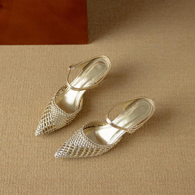 ポインテッドトゥ編みハラコレザーサンダルスリッパ全3色 < 女性ファッション  ポインテッドトゥ編みハラコレザーサンダルスリッパ全3色 < 女性ファッションの