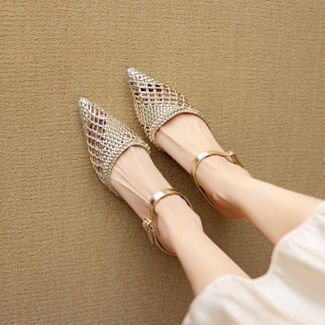 ポインテッドトゥ編みハラコレザーサンダルスリッパ全3色 < 女性ファッション  ポインテッドトゥ編みハラコレザーサンダルスリッパ全3色 < 女性ファッションの