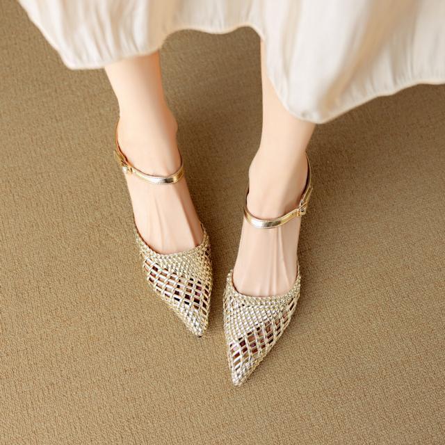 ポインテッドトゥ編みハラコレザーサンダルスリッパ全3色 < 女性ファッション  ポインテッドトゥ編みハラコレザーサンダルスリッパ全3色 < 女性ファッションの