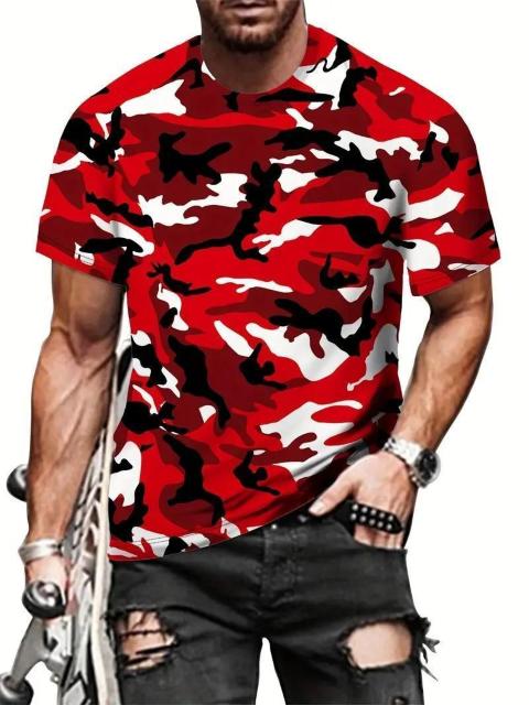 爆ヤス価格990円★迷彩プリント、メンズグラフィックTシャツ USAサイズM(日本サイズXL相当)赤 < 男性ファッション  爆ヤス価格990円★迷彩プリント、メンズグラフィックTシャツ USAサイズM(日本サイズXL相当)赤  < 男性ファッションの