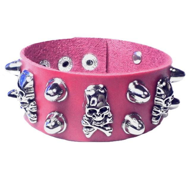 スカル ガイコツ 骸骨 がいこつ どくろ ドクロ スケルトン スタッズ 鋲 トゲトゲ レザー ブレスレット 濃ピンク F < 女性アクセサリー/時計 スカル ガイコツ 骸骨 がいこつ どくろ ドクロ スケルトン スタッズ 鋲 トゲトゲ レザー ブレスレット 濃ピンク F < 女性アクセサリー/時計の