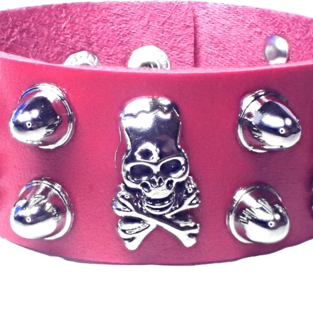スカル ガイコツ 骸骨 がいこつ どくろ ドクロ スケルトン スタッズ 鋲 トゲトゲ レザー ブレスレット 濃ピンク F < 女性アクセサリー/時計 スカル ガイコツ 骸骨 がいこつ どくろ ドクロ スケルトン スタッズ 鋲 トゲトゲ レザー ブレスレット 濃ピンク F < 女性アクセサリー/時計の