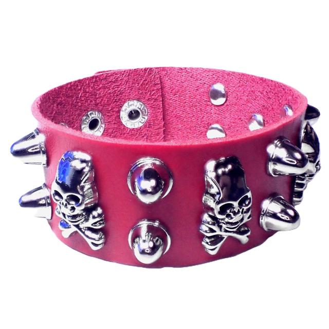 スカル ガイコツ 骸骨 がいこつ どくろ ドクロ スケルトン スタッズ 鋲 トゲトゲ レザー ブレスレット 濃ピンク F < 女性アクセサリー/時計 スカル ガイコツ 骸骨 がいこつ どくろ ドクロ スケルトン スタッズ 鋲 トゲトゲ レザー ブレスレット 濃ピンク F < 女性アクセサリー/時計の