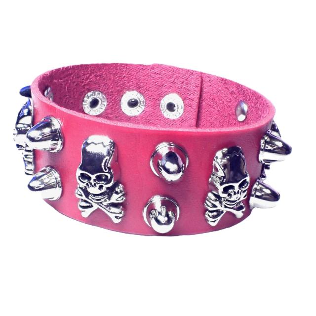 スカル ガイコツ 骸骨 がいこつ どくろ ドクロ スケルトン スタッズ 鋲 トゲトゲ レザー ブレスレット 濃ピンク F < 女性アクセサリー/時計 スカル ガイコツ 骸骨 がいこつ どくろ ドクロ スケルトン スタッズ 鋲 トゲトゲ レザー ブレスレット 濃ピンク F < 女性アクセサリー/時計の