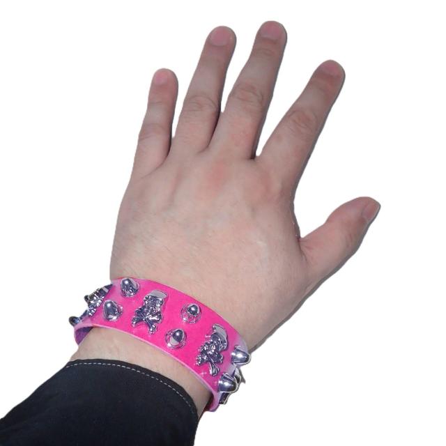 スカル ガイコツ 骸骨 がいこつ どくろ ドクロ スケルトン スタッズ 鋲 トゲトゲ レザー ブレスレット 濃ピンク F < 女性アクセサリー/時計 スカル ガイコツ 骸骨 がいこつ どくろ ドクロ スケルトン スタッズ 鋲 トゲトゲ レザー ブレスレット 濃ピンク F < 女性アクセサリー/時計の