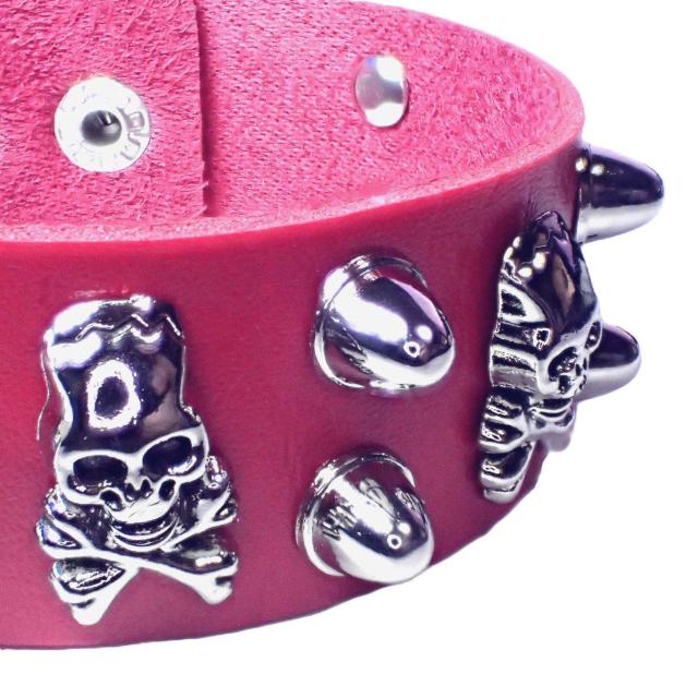 スカル ガイコツ 骸骨 がいこつ どくろ ドクロ スケルトン スタッズ 鋲 トゲトゲ レザー ブレスレット 濃ピンク F < 女性アクセサリー/時計 スカル ガイコツ 骸骨 がいこつ どくろ ドクロ スケルトン スタッズ 鋲 トゲトゲ レザー ブレスレット 濃ピンク F < 女性アクセサリー/時計の