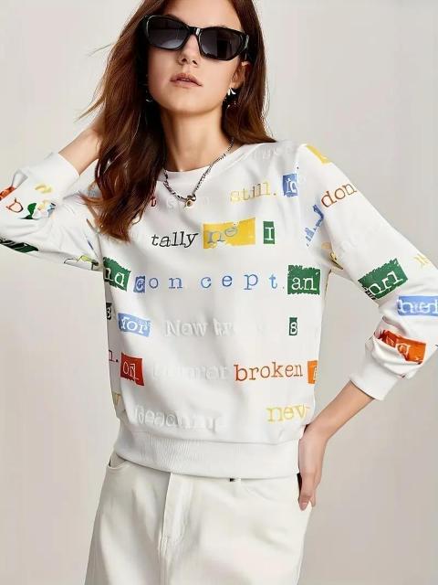 爆ヤス価格1790円★レディース オーバーサイズ文字プリントセーター - ホワイトにマルチカラーブロックレター 日本サイズM < 女性ファッション  爆ヤス価格1790円★レディース オーバーサイズ文字プリントセーター - ホワイトにマルチカラーブロックレター 日本サイズM  < 女性ファッションの