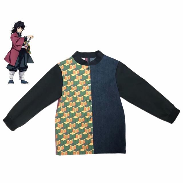 hハンドメイド子供服〓鬼滅の刃イメージ冨岡義勇風100長袖シャツ < キッズ/ベビー hハンドメイド子供服〓鬼滅の刃イメージ冨岡義勇風100長袖シャツ < キッズ/ベビーの