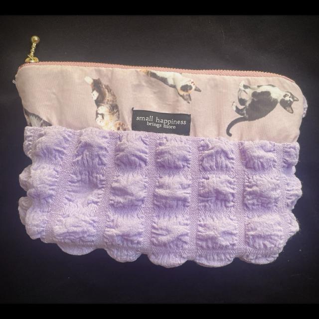 ハンドメイド☆高級感あり♪色んな子ネコ 猫 総柄 ワッフル ポップコーン 生地 ポーチ ピンク パープル ふわふわ♪ < 女性ファッション  ハンドメイド☆高級感あり♪色んな子ネコ 猫 総柄 ワッフル ポップコーン 生地 ポーチ ピンク パープル ふわふわ♪ < 女性ファッションの