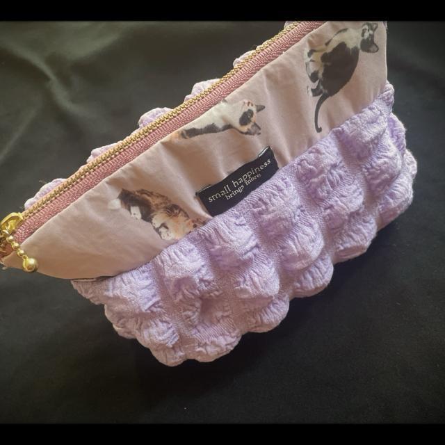 ハンドメイド☆高級感あり♪色んな子ネコ 猫 総柄 ワッフル ポップコーン 生地 ポーチ ピンク パープル ふわふわ♪ < 女性ファッション  ハンドメイド☆高級感あり♪色んな子ネコ 猫 総柄 ワッフル ポップコーン 生地 ポーチ ピンク パープル ふわふわ♪ < 女性ファッションの