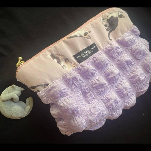 ハンドメイド☆高級感あり♪色んな子ネコ 猫 総柄 ワッフル ポップコーン 生地 ポーチ ピンク パープル ふわふわ♪ < 女性ファッション  ハンドメイド☆高級感あり♪色んな子ネコ 猫 総柄 ワッフル ポップコーン 生地 ポーチ ピンク パープル ふわふわ♪ < 女性ファッションの