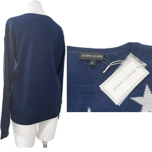 新品ESTHEME CACHEMIREパリ発カシミア100%星柄セーター紺SM < 女性ファッション 新品ESTHEME CACHEMIREパリ発カシミア100%星柄セーター紺SM < 女性ファッションの