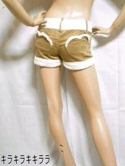 《New》ハート型ポケット★コーデュロイ・裾ボア*ショートパンツ<ベージュM> < 女性ファッション  《New》ハート型ポケット★コーデュロイ・裾ボア*ショートパンツ<ベージュM> < 女性ファッションの