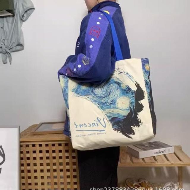 バッグ 鞄 ゴッホ 星月夜 キャンバス トートバッグ 芸術 プリント 男女兼用 < 女性ファッション  バッグ 鞄 ゴッホ 星月夜 キャンバス トートバッグ 芸術 プリント 男女兼用 < 女性ファッションの