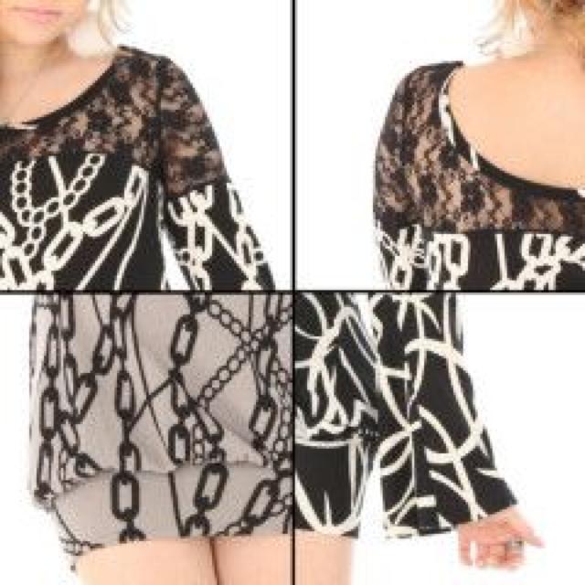 Sexy美ライン♪バック妖艶極上 上質レース フレアスリーブ袖 ニットワンピ チェーン柄 < 女性ファッション Sexy美ライン♪バック妖艶極上 上質レース フレアスリーブ袖 ニットワンピ チェーン柄 < 女性ファッションの