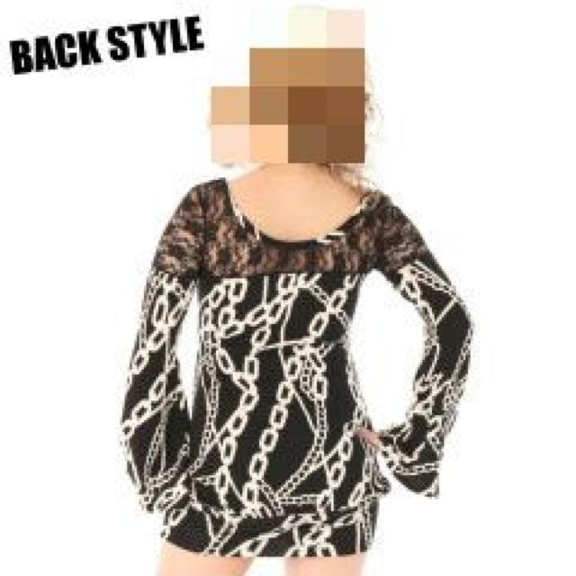 Sexy美ライン♪バック妖艶極上 上質レース フレアスリーブ袖 ニットワンピ チェーン柄 < 女性ファッション Sexy美ライン♪バック妖艶極上 上質レース フレアスリーブ袖 ニットワンピ チェーン柄 < 女性ファッションの