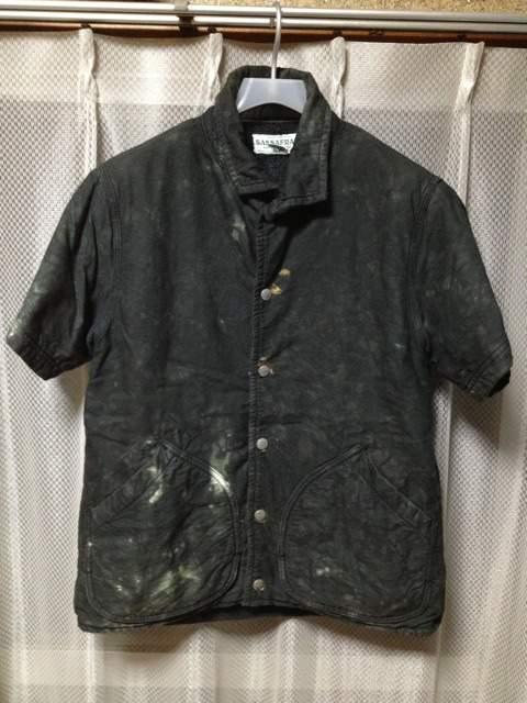 ササフラス SEED BOMB SHIRT 1/2 半袖ボアブルゾン Sサイズ ユーズド加工 黒 < 男性ファッション  ササフラス SEED BOMB SHIRT 1/2 半袖ボアブルゾン Sサイズ ユーズド加工 黒  < 男性ファッションの