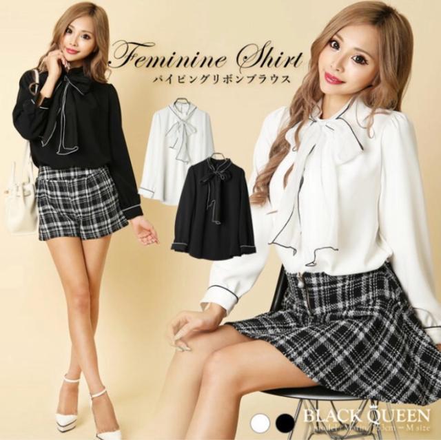 BLACK QUEEN パイピングリボンブラウス < 女性ファッション BLACK QUEEN パイピングリボンブラウス < 女性ファッションの