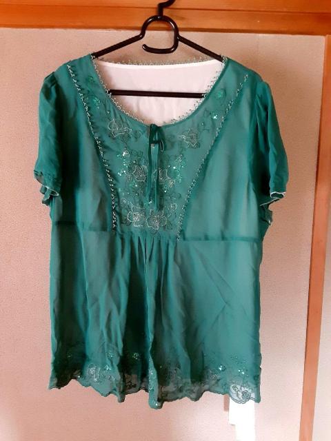 新品 タグ付き 大きいサイズ ブラウス トップス 半袖 XL LL 洋服 グリーン 緑 レディース 夏用 服 刺繍 リボン付き < 女性ファッション  新品 タグ付き 大きいサイズ ブラウス トップス 半袖 XL LL 洋服 グリーン 緑 レディース 夏用 服 刺繍 リボン付き  < 女性ファッションの
