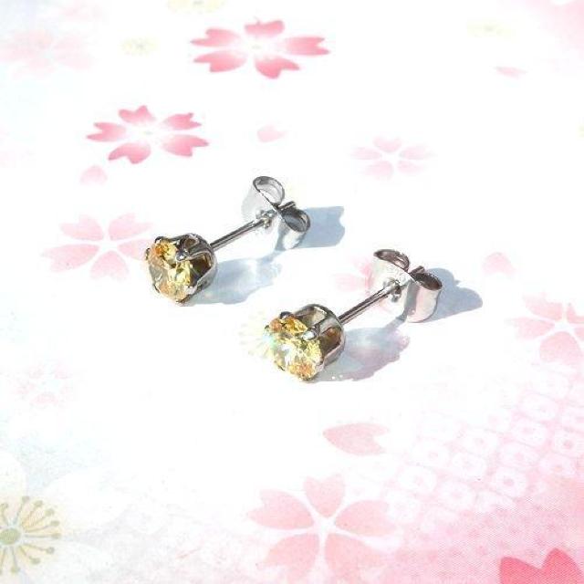 対アレルギーステンレスイエローCZピアス(5mm < 女性アクセサリー/時計 対アレルギーステンレスイエローCZピアス(5mm < 女性アクセサリー/時計の