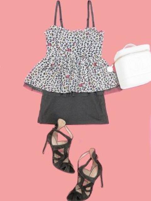 グレーマルチカラーヒョウ柄黒ペプラムチュニックキャミスーツ < ブランド グレーマルチカラーヒョウ柄黒ペプラムチュニックキャミスーツ < ブランドの