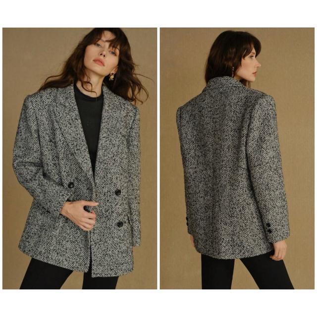 白黒灰色グレーテーラードジャケットアウターシーインSHEINMOTFSTUDIOピークカラーヘリンボーンピージャケットトラッド < 女性ファッション 白黒灰色グレーテーラードジャケットアウターシーインSHEINMOTFSTUDIOピークカラーヘリンボーンピージャケットトラッド < 女性ファッションの
