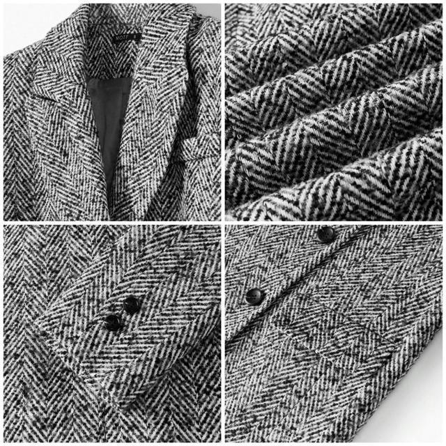 白黒灰色グレーテーラードジャケットアウターシーインSHEINMOTFSTUDIOピークカラーヘリンボーンピージャケットトラッド < 女性ファッション 白黒灰色グレーテーラードジャケットアウターシーインSHEINMOTFSTUDIOピークカラーヘリンボーンピージャケットトラッド < 女性ファッションの