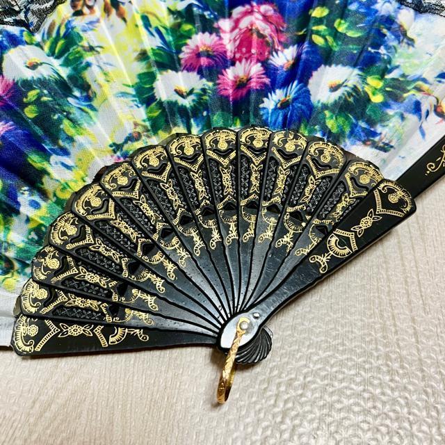 【美品】ビンテージ風 花柄扇子/ブルー×パープル×ホワイト < 女性ファッション  【美品】ビンテージ風 花柄扇子/ブルー×パープル×ホワイト < 女性ファッションの