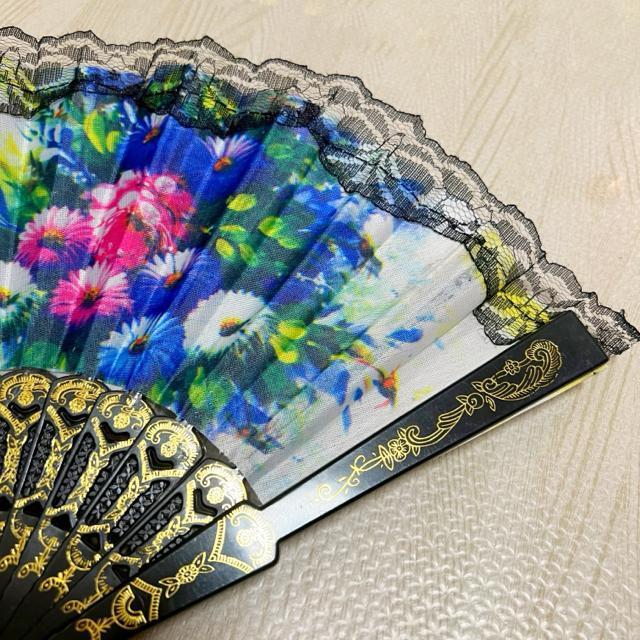 【美品】ビンテージ風 花柄扇子/ブルー×パープル×ホワイト < 女性ファッション  【美品】ビンテージ風 花柄扇子/ブルー×パープル×ホワイト < 女性ファッションの