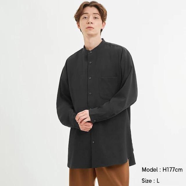 GU オーバーサイズスタンドカラーシャツ 長袖 L BLACK < 男性ファッション  GU オーバーサイズスタンドカラーシャツ 長袖 L BLACK < 男性ファッションの