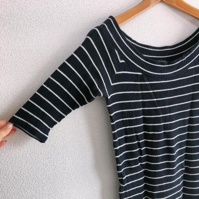 ◆ボーダー七分袖オフショルミニワンピ◆ネイビーM*シンプルコーデ美品*ギャル♪ < 女性ファッション  ◆ボーダー七分袖オフショルミニワンピ◆ネイビーM*シンプルコーデ美品*ギャル♪ < 女性ファッションの