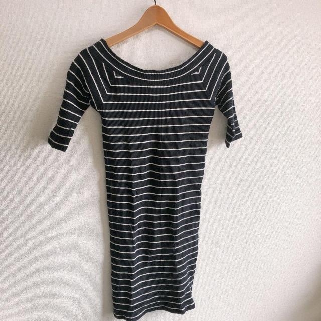 ◆ボーダー七分袖オフショルミニワンピ◆ネイビーM*シンプルコーデ美品*ギャル♪ < 女性ファッション  ◆ボーダー七分袖オフショルミニワンピ◆ネイビーM*シンプルコーデ美品*ギャル♪ < 女性ファッションの