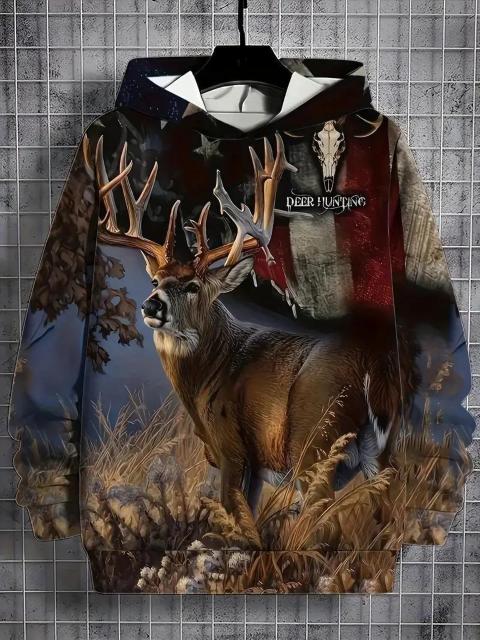 超お買い得1490円★鹿狩り3Dプリント入りメンズ ポリエステルパーカー - フード付き USAサイズM(日本サイズXL相当) < 男性ファッション  超お買い得1490円★鹿狩り3Dプリント入りメンズ ポリエステルパーカー - フード付き USAサイズM(日本サイズXL相当)  < 男性ファッションの