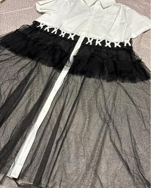 前開き シースルー レース切り替え シャツワンピース バイカラー  大きいサイズ < 女性ファッション  前開き シースルー レース切り替え シャツワンピース バイカラー  大きいサイズ < 女性ファッションの