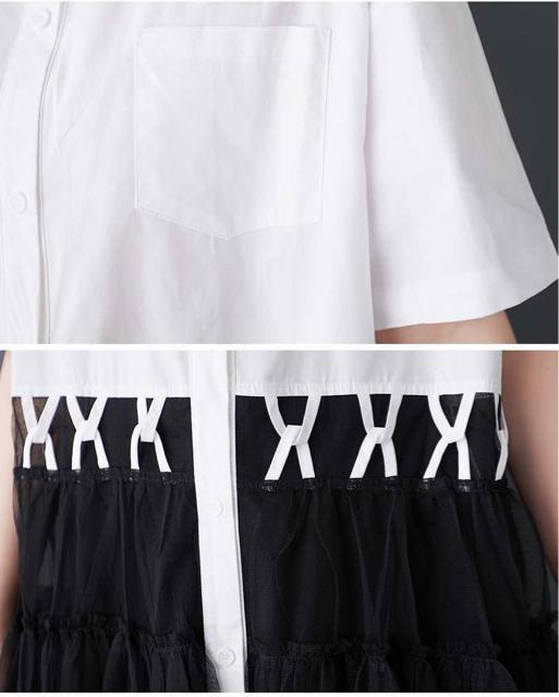 前開き シースルー レース切り替え シャツワンピース バイカラー  大きいサイズ < 女性ファッション  前開き シースルー レース切り替え シャツワンピース バイカラー  大きいサイズ < 女性ファッションの