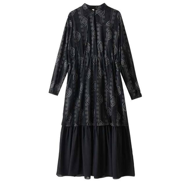 ロング丈 キラキララメ入りワンピース シフォン切り替え ブラック 大きいサイズ < 女性ファッション ロング丈 キラキララメ入りワンピース シフォン切り替え ブラック 大きいサイズ < 女性ファッションの