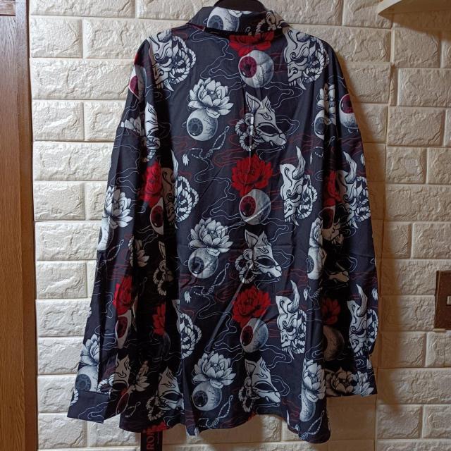 新品★般若面と目玉の和柄プリント長袖シャツ/L < 女性ファッション  新品★般若面と目玉の和柄プリント長袖シャツ/L < 女性ファッションの