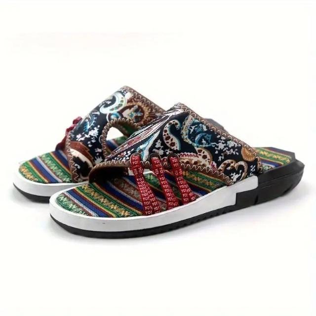 爆ヤス価格2290円★ヴィンテージ風メンズ サマーサンダル - ストライプ&ペイズリー柄 滑り止めラバーソール26.5黒 < 男性ファッション 爆ヤス価格2290円★ヴィンテージ風メンズ サマーサンダル - ストライプ&ペイズリー柄 滑り止めラバーソール26.5黒 < 男性ファッションの