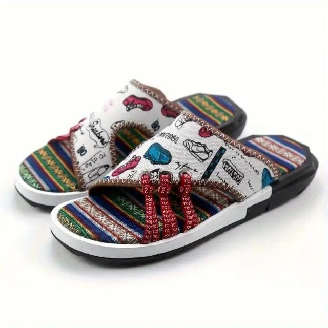 爆ヤス価格2290円★ヴィンテージ風メンズ サマーサンダル - ストライプ&ペイズリー柄 滑り止めラバーソール26.5黒 < 男性ファッション 爆ヤス価格2290円★ヴィンテージ風メンズ サマーサンダル - ストライプ&ペイズリー柄 滑り止めラバーソール26.5黒 < 男性ファッションの